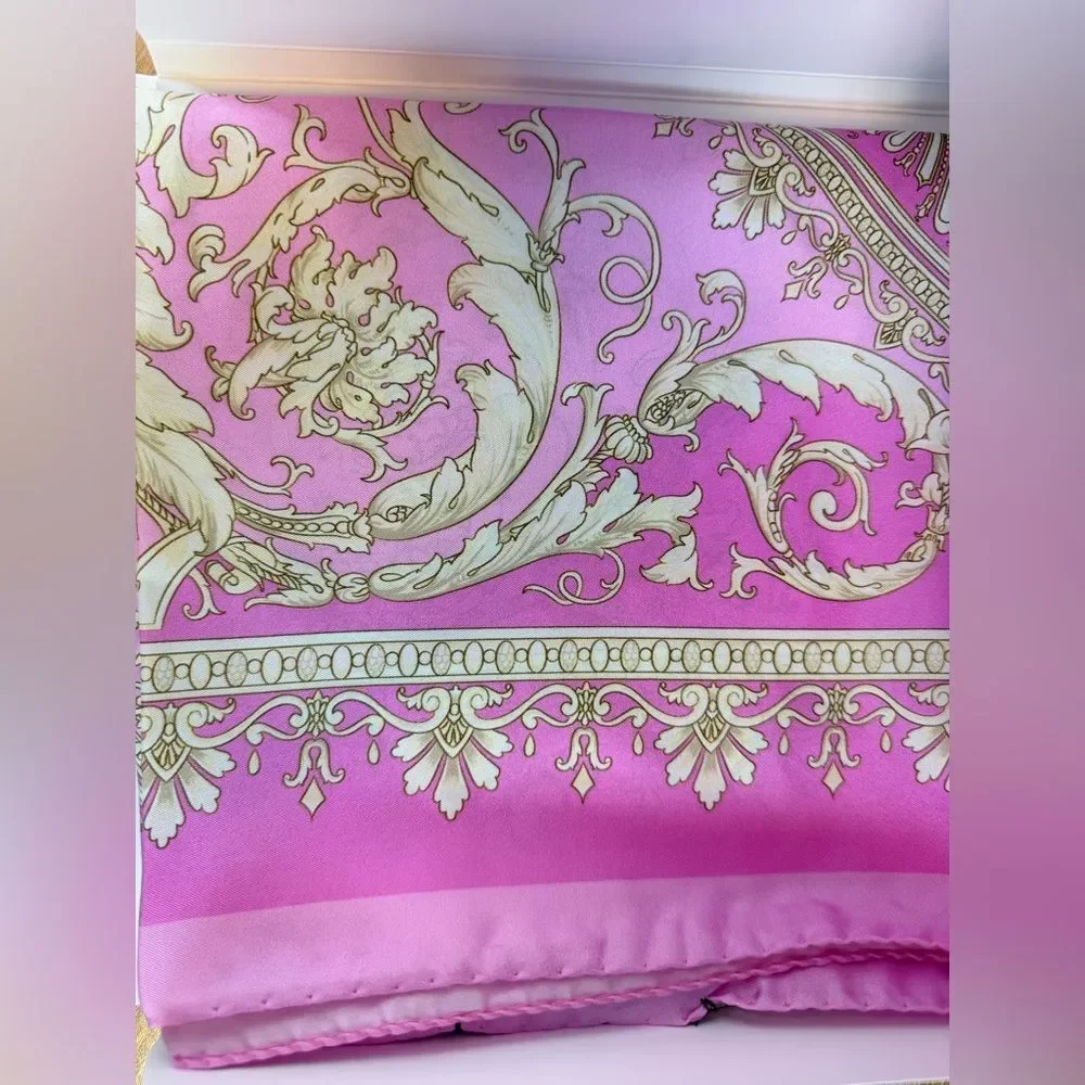 New In Box ✨ VERSACE Pink / Gold Medusa Silk Scarf Twilly